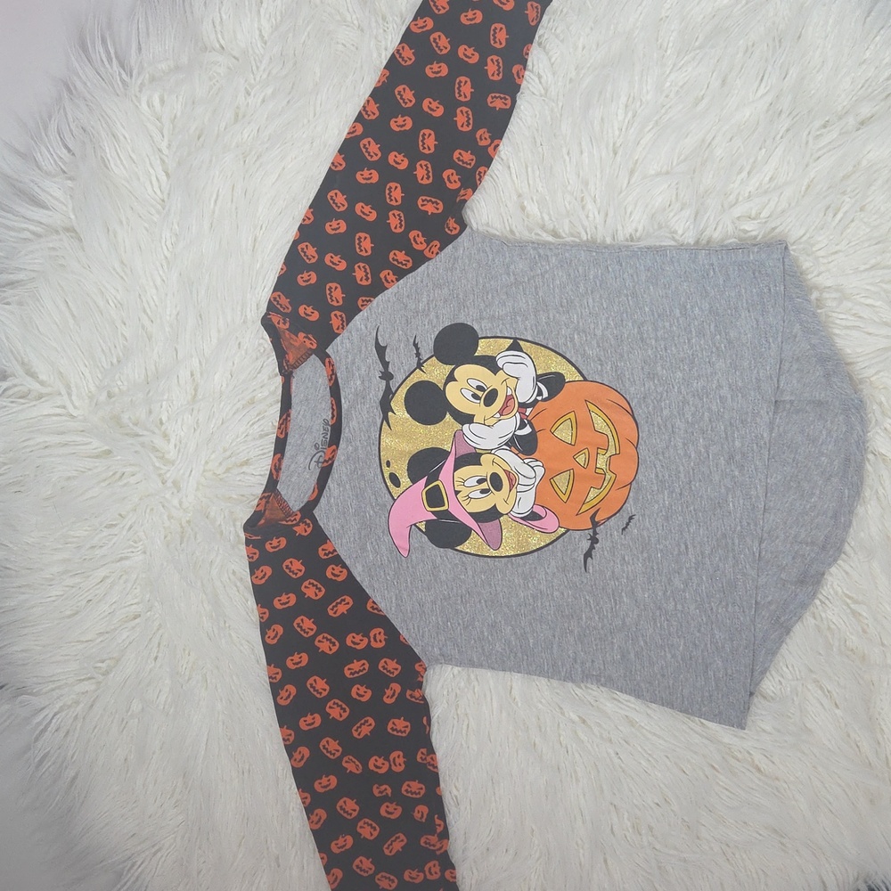 Disney Mickey & Minnie Halloween Raglan Shirt - Gray and Black